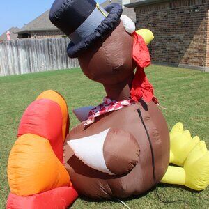 Thanksgiving Turkey Pilgrim Hat Airblown Inflatable Light Up 6 Feet & Box Gemmy